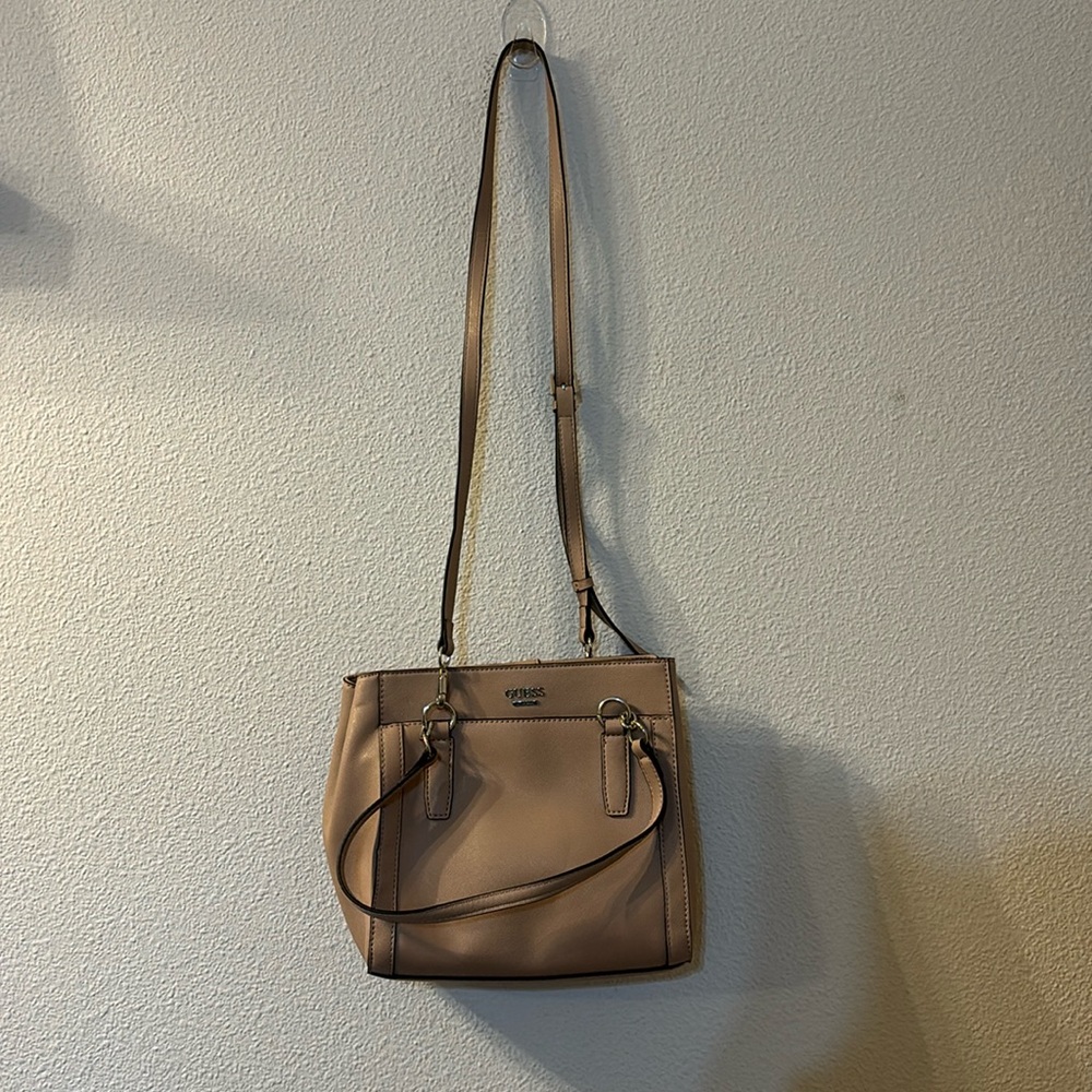 Guess pink shoulder bag with crossbody strap and matching wallet